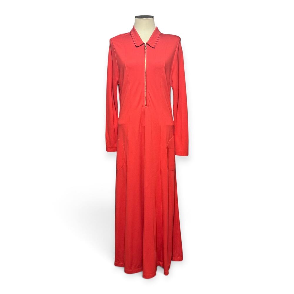 Soft Surroundings Swingtime Zip Front Maxi Dress Pockets Knit Coral Pink Large